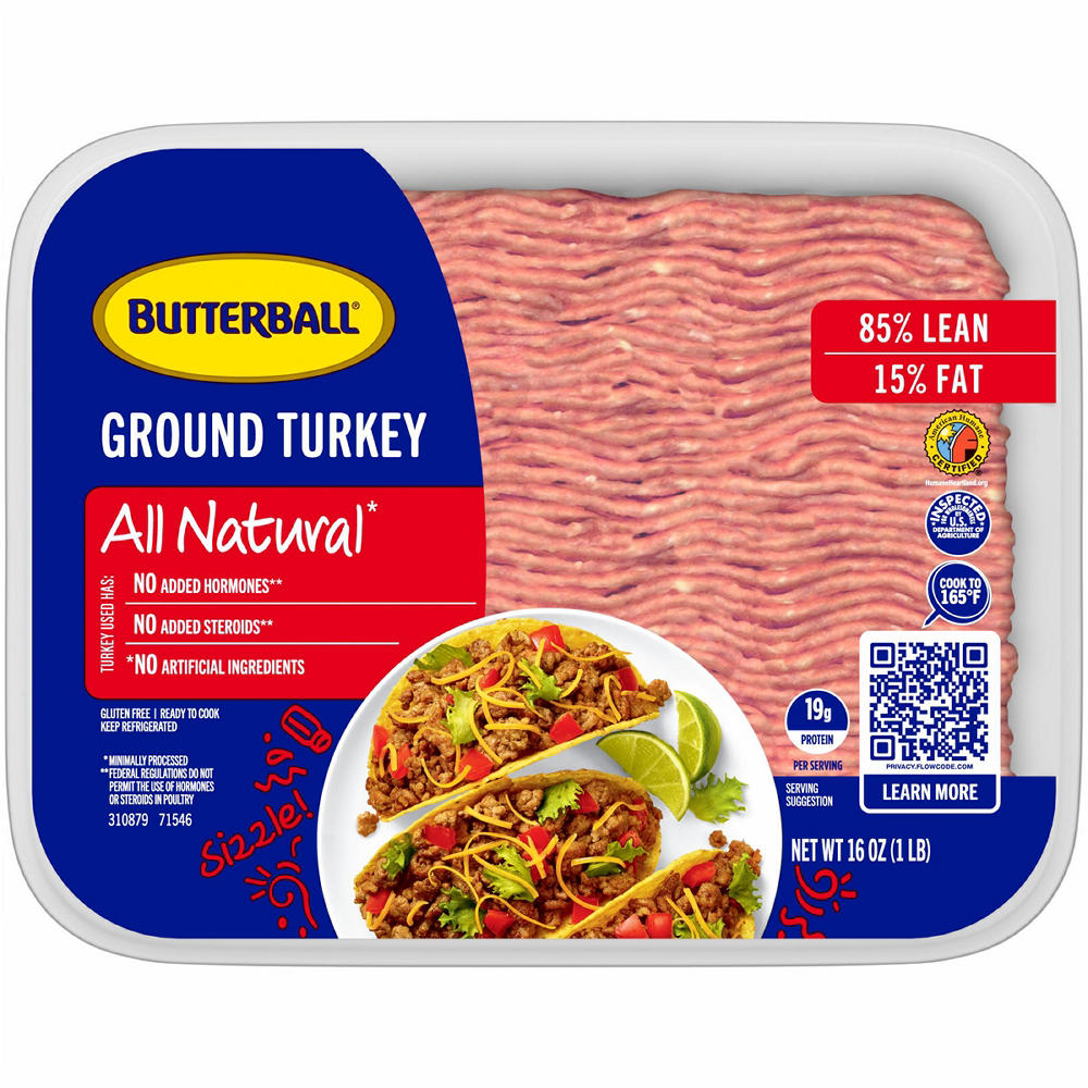 Butterball All Natural Ground Turkey 85% Lean 15% Fat, 16 oz
