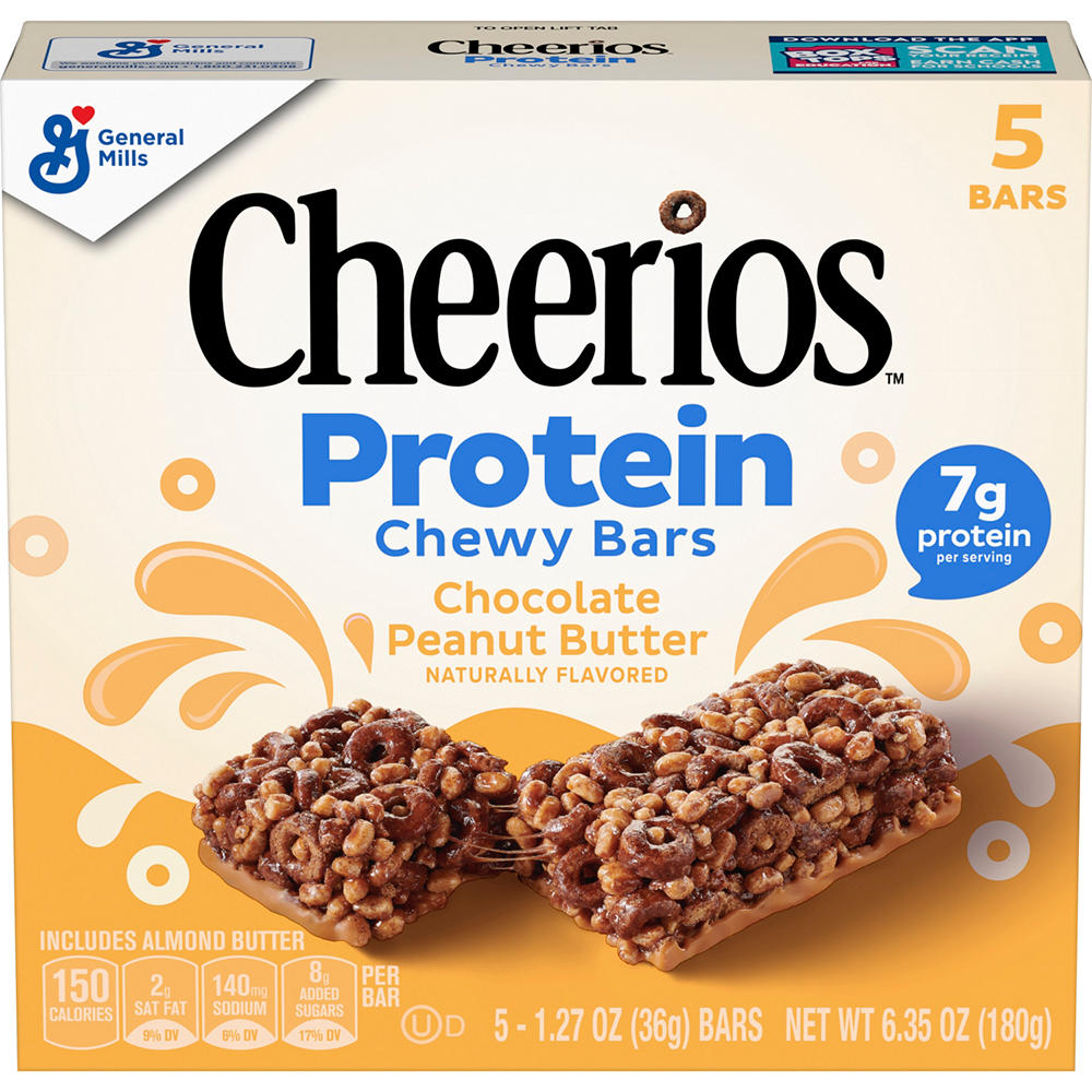 General Mills Cheerios 7g Protein Chewy Bars - Chocolate Peanut Butter, 5 ct