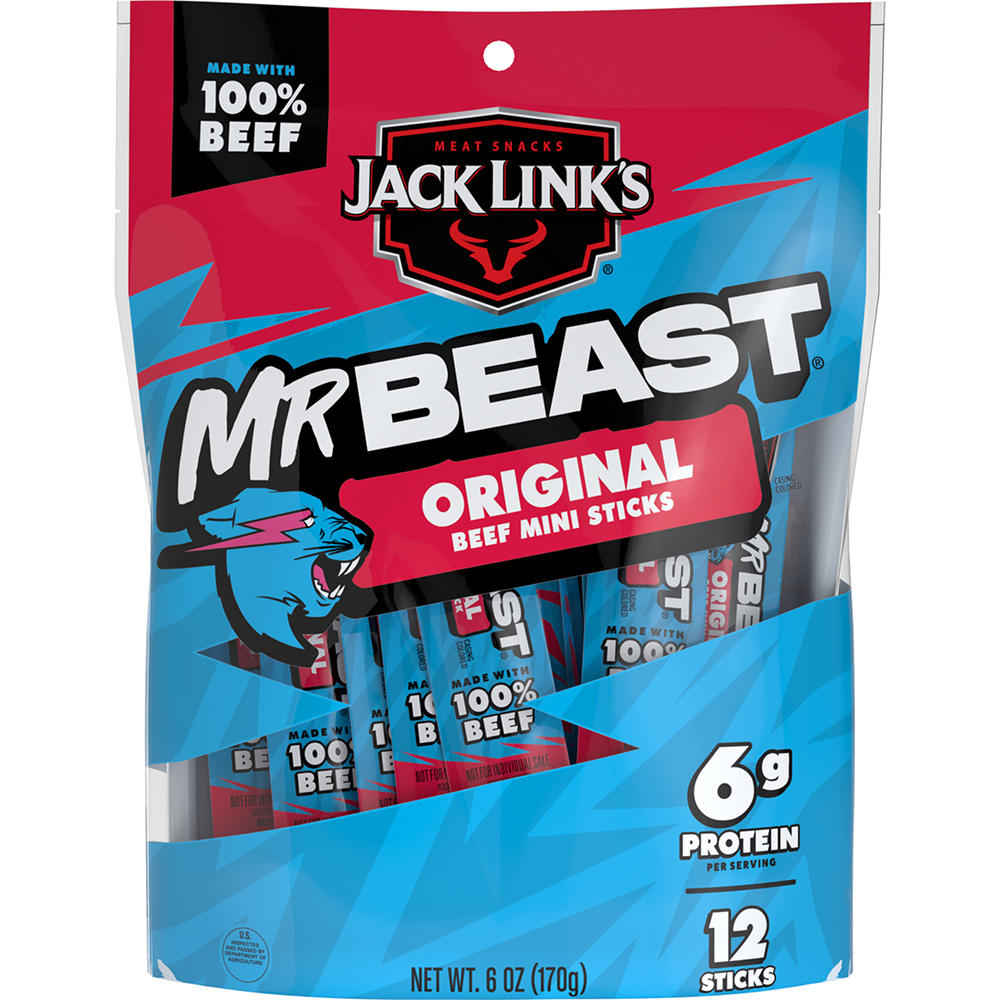 Jack Link's MrBeast 6g Protein Mini Beef Jerky Sticks - Original, 12 ct