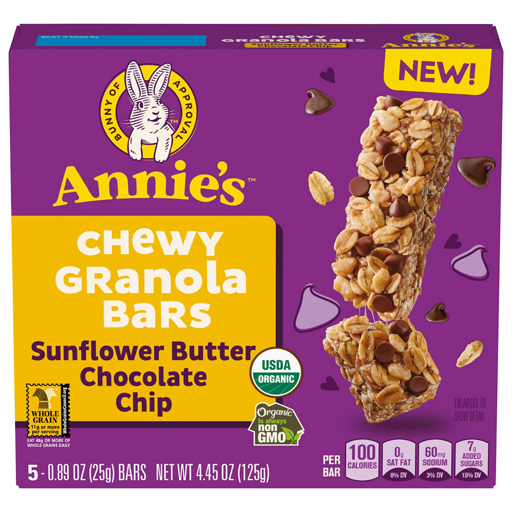 Annie's Homegrown Chewy Granola Bars - Sunflower Butter Chocolate Chip, 5 ct