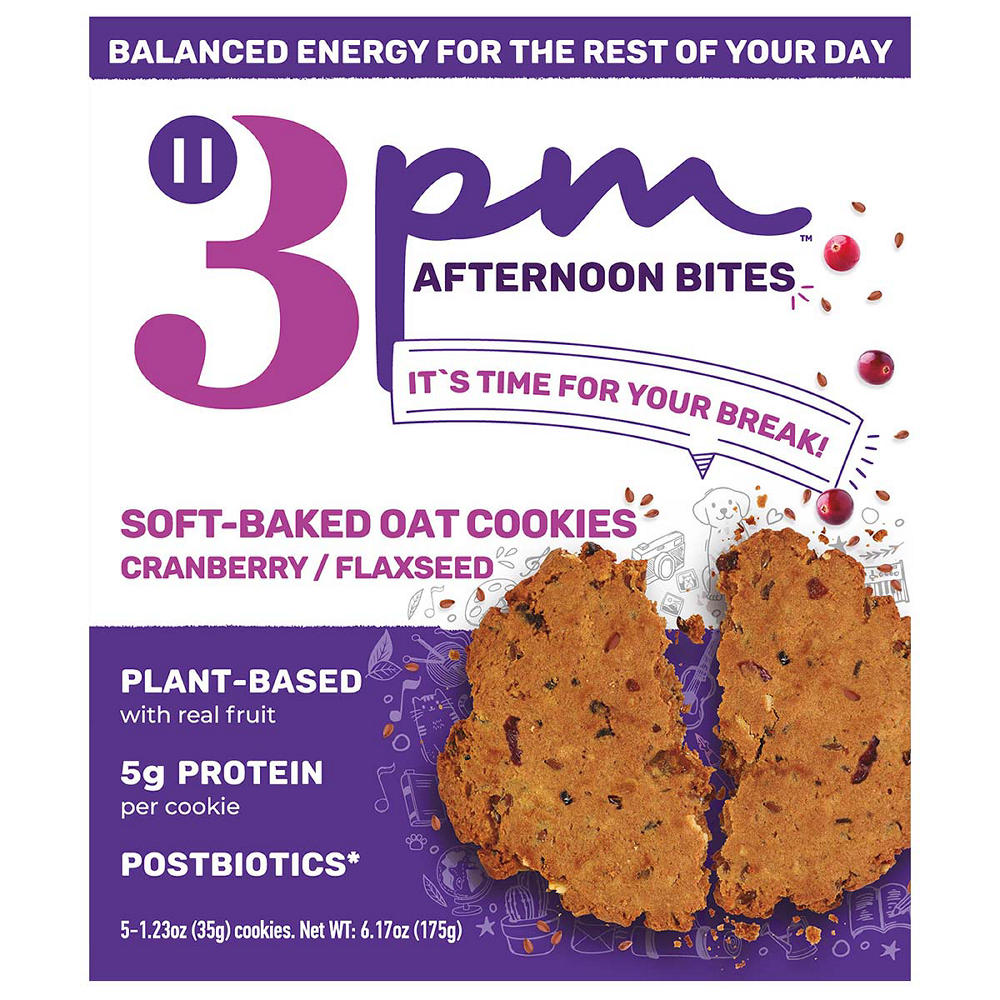 3PM Afternoon Bites Soft-Baked Oat Cookies - Cranberry Flaxseed, 6.17 oz