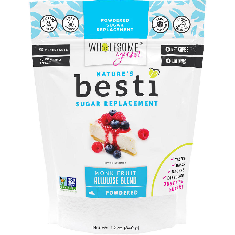 Wholesome Yum Powdered Monk Fruit Allulose Blend Sugar Replacement, 12 oz