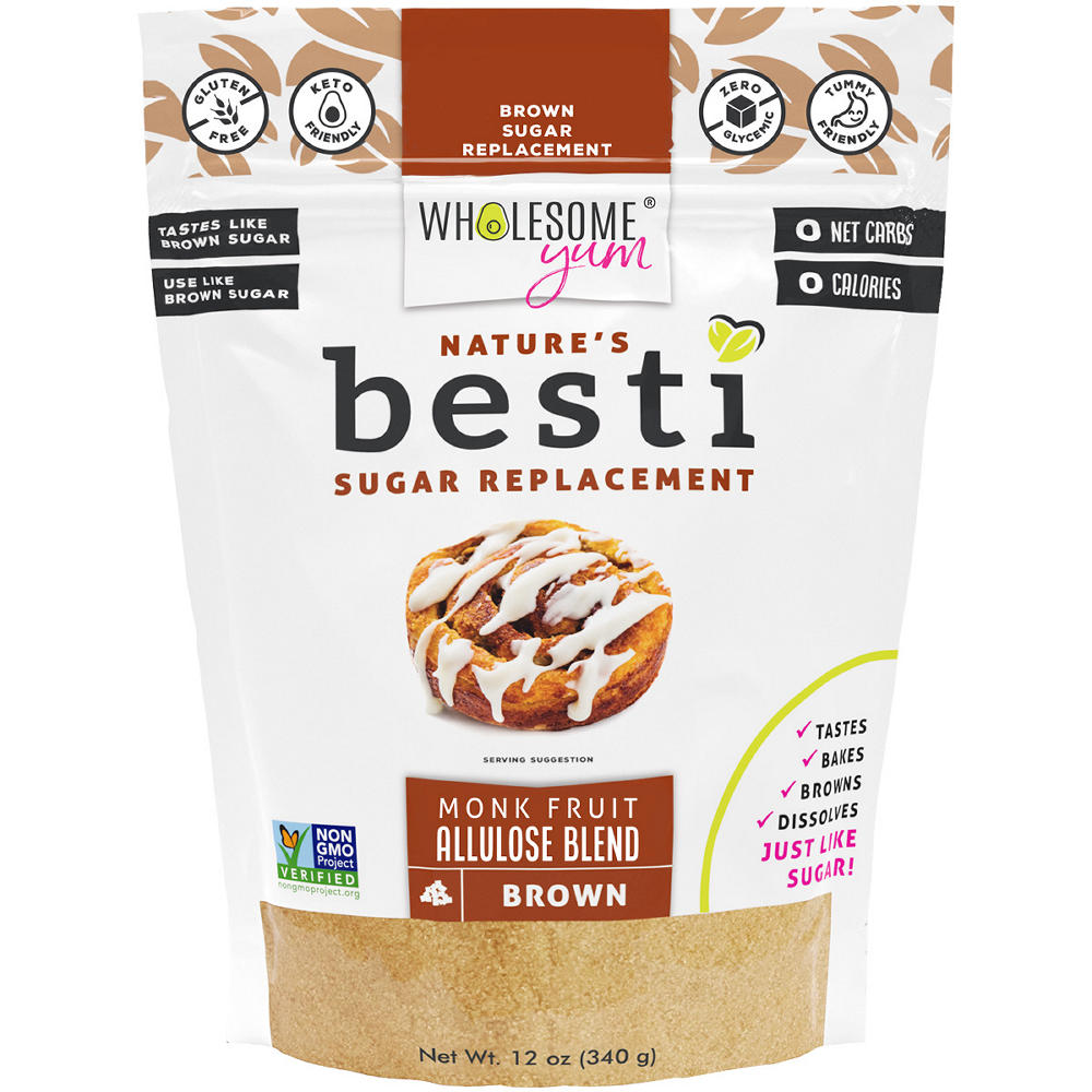 Wholesome Yum Brown Monk Fruit Allulose Blend Sugar Replacement, 12 oz