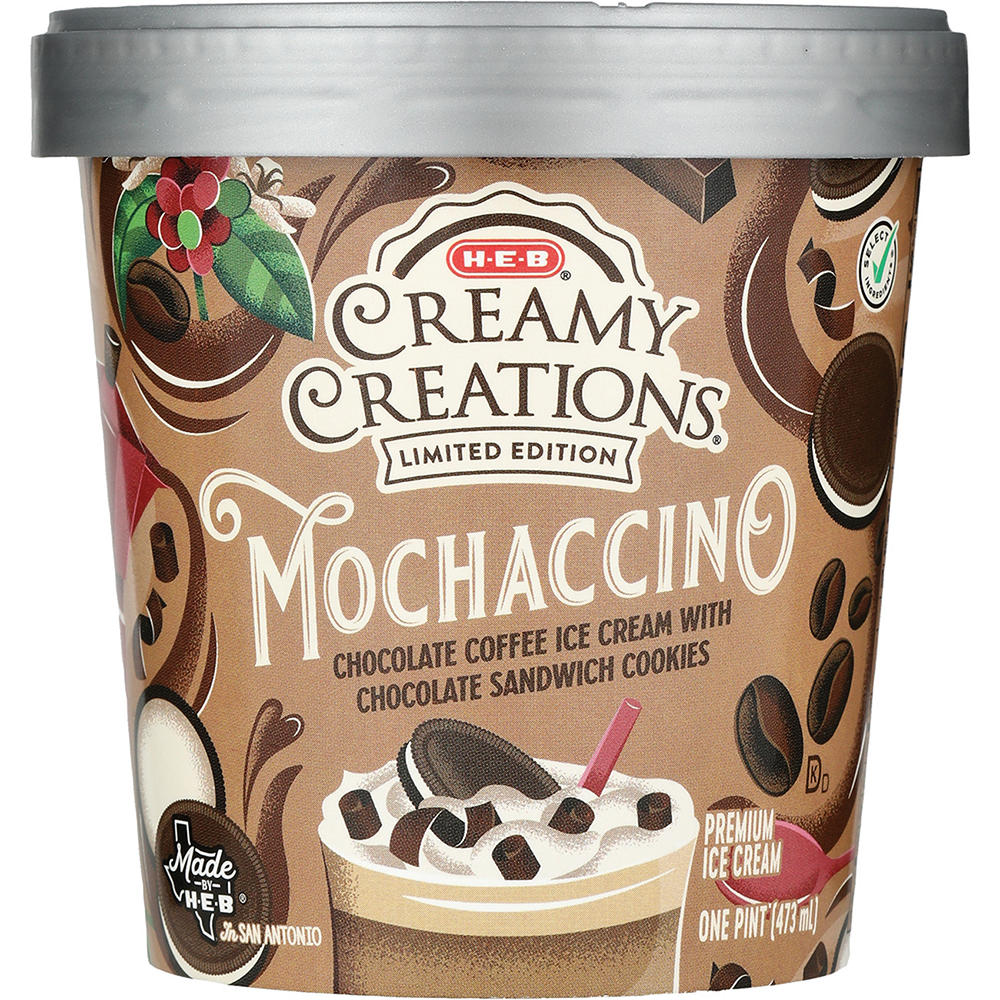 H-E-B Creamy Creations Mochaccino Ice Cream, 1 pt