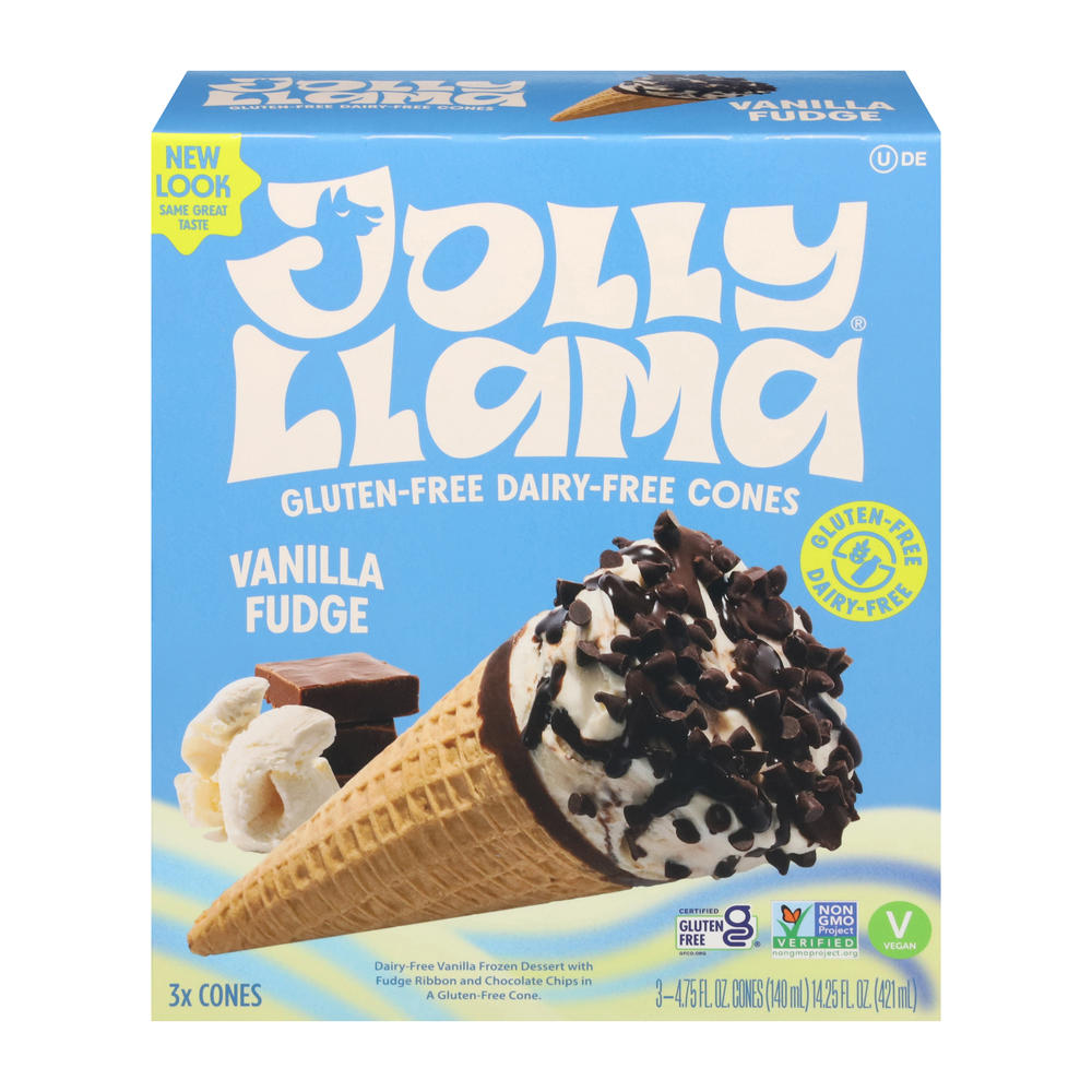Jolly Llama Vanilla Fudge Gluten & Dairy Free Cones, 3 ct