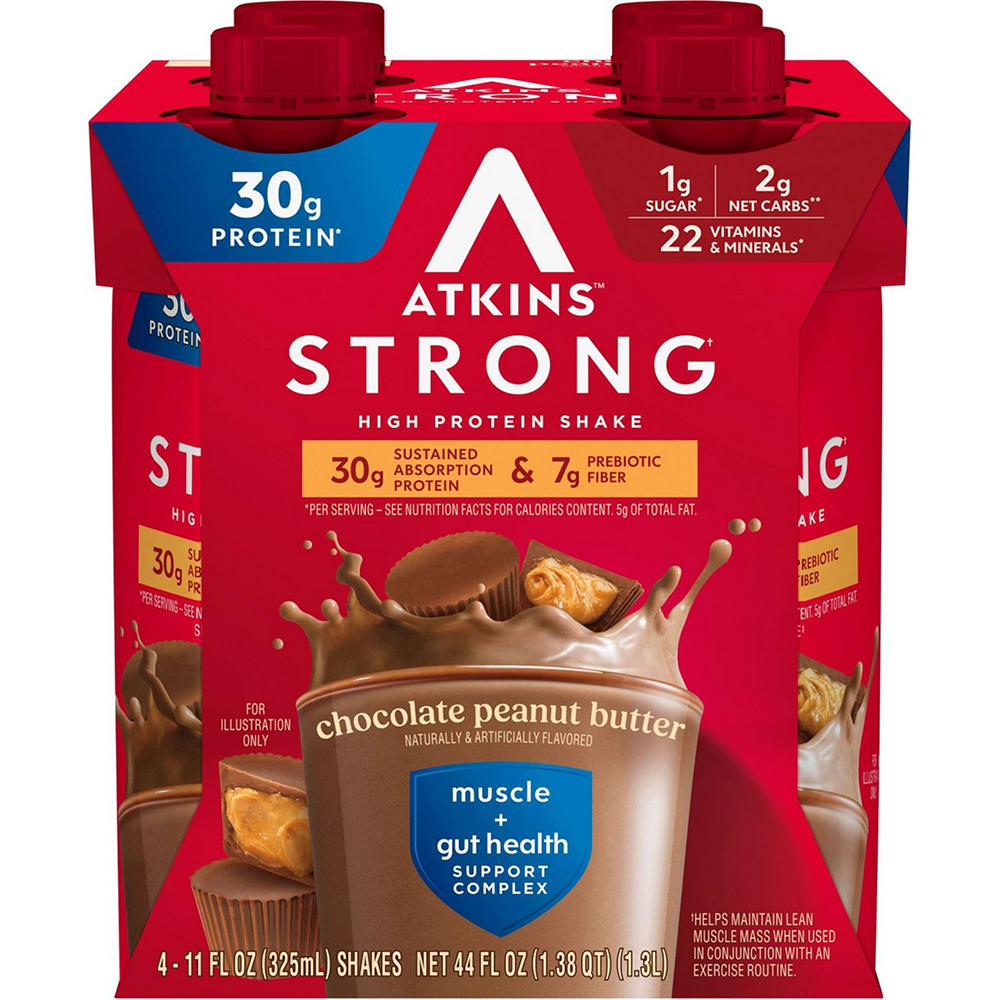 Atkins Strong 30g High Protein Nutritional Shake - Chocolate Peanut Butter, 4 pk, 11 oz