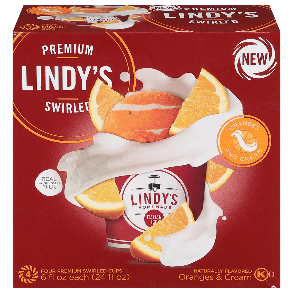 Lindy's Premium Swirled Italian Ice - Oranges & Cream, 4 ct