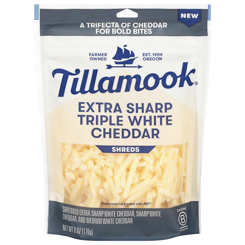 Tillamook Extra Sharp Triple White Cheddar Shreds, 6 oz