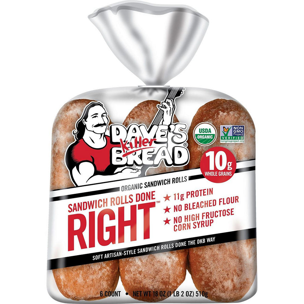 Dave's Killer Bread 10g Protein Organic White Bread Sandwich Rolls Done Right, 6 ct