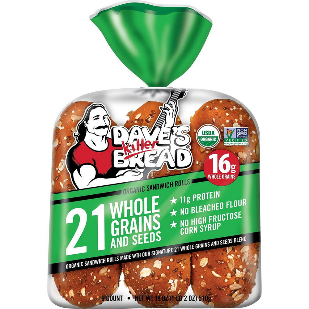Dave's Killer Bread 11g Protein 21 Whole Grains & Seeds Organic Sandwich Rolls, 6 ct