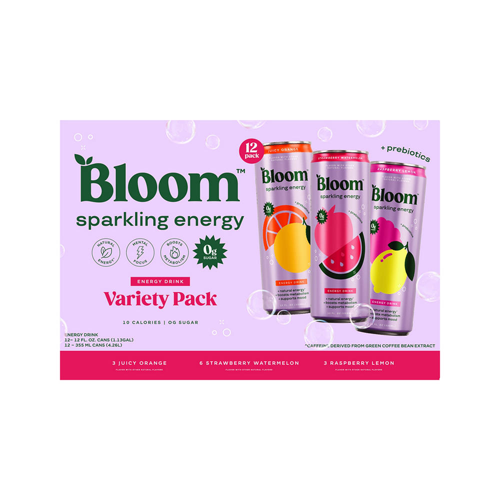 Bloom Zero Sugar Sparkling Energy Drink Variety 12 pk Cans, 12 oz