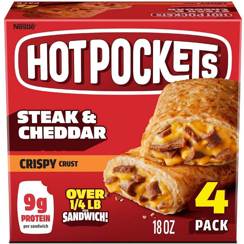 Hot Pockets Steak & Cheddar Crispy Crust Frozen Sandwiches, 18 oz