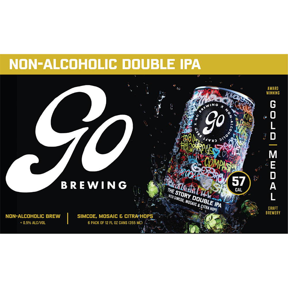 Go Brewing Non Alcoholic Story Double IPA Craft Beer 6 pk Cans, 12 oz