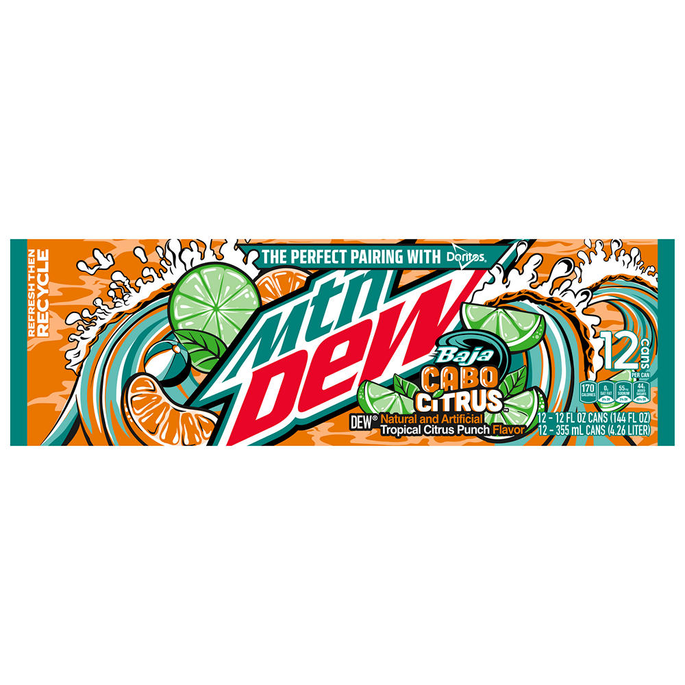 Mountain Dew Baja Cabo Citrus Soda Cans, 12 ct