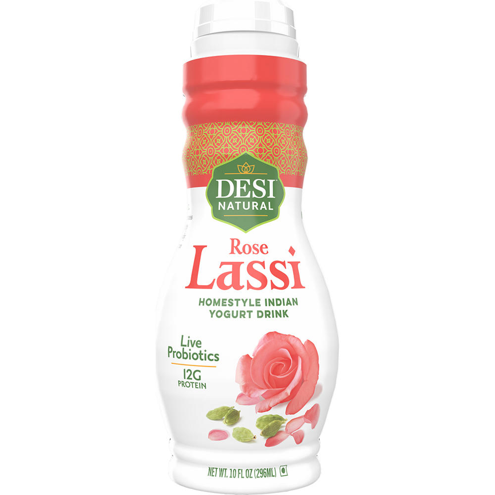 Desi Natural 12g Protein Homestyle Indian Yogurt Drink - Rose Lassi, 10 oz