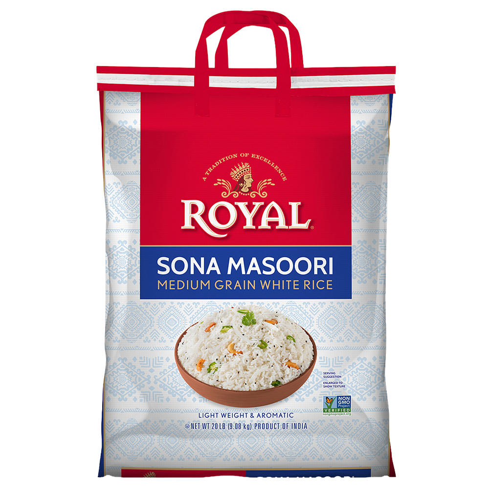 Royal Sona Masoori Medium Grain White Rice, 20 lbs