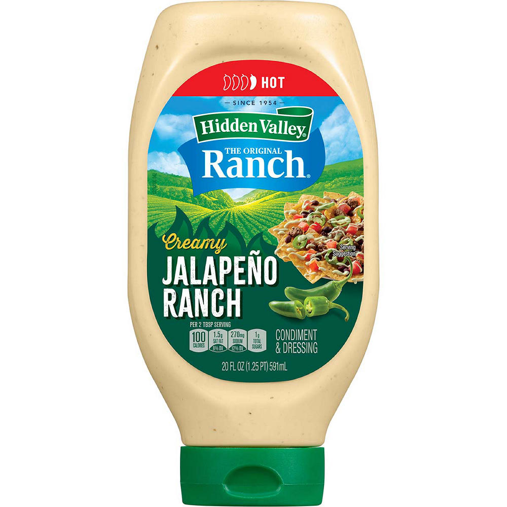 Hidden Valley Creamy Jalapeno Ranch Condiment and Dressing, Easy Squeeze Bottle, 20 oz