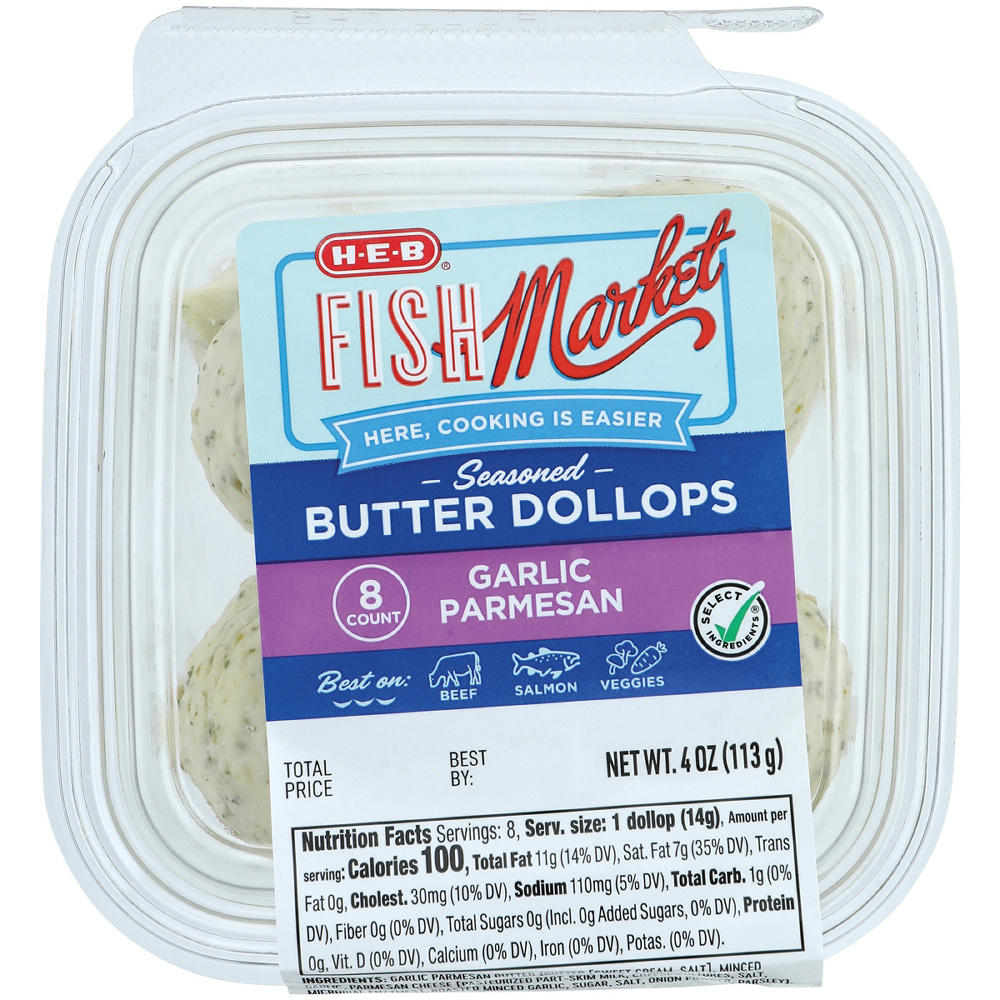H-E-B Fish Market Seasoned Butter Dollops - Garlic Parmesan, 8 ct