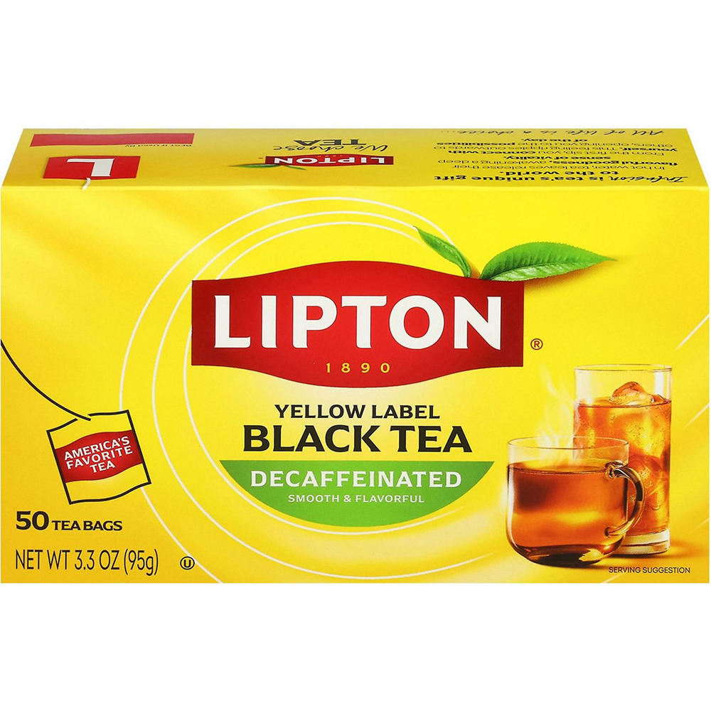 Lipton Decaffeinated Black Tea Bags, Cup Size, 50 ct