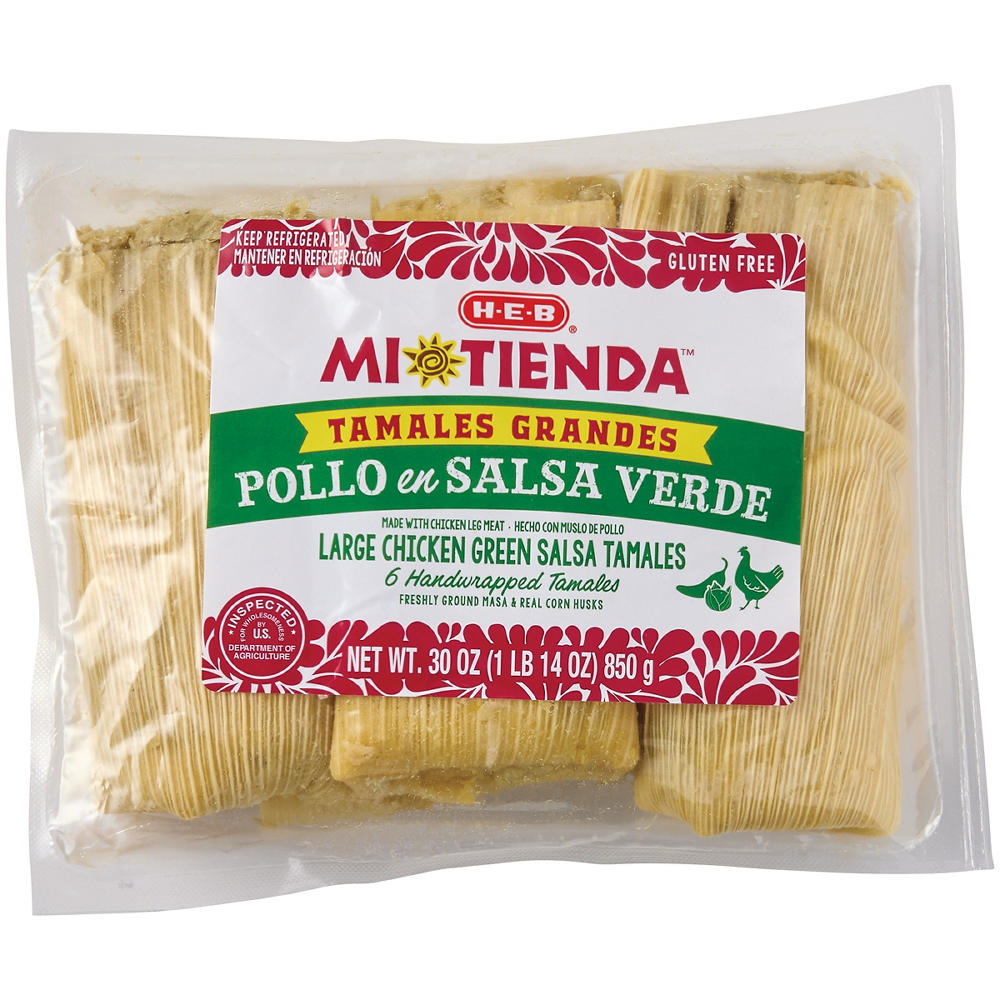 H-E-B Mi Tienda Tamales Grandes Pollo con Salsa Verde - Chicken Green Salsa, 6 ct