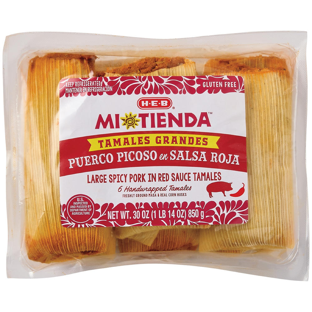 H-E-B Mi Tienda Tamales Grandes Puerco Picosito - Spicy Pork in Red Sauce, 6 ct