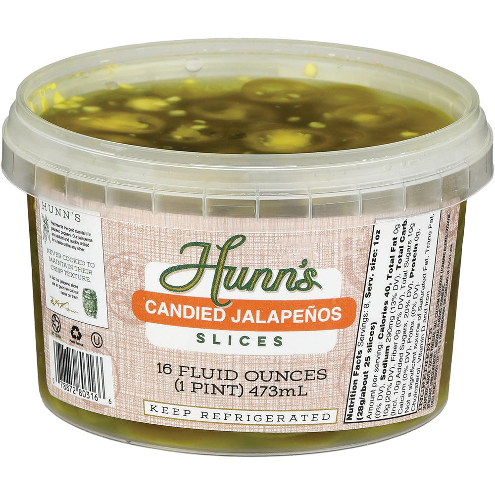 Hunn's Sliced Candied Jalapenos, 16 oz