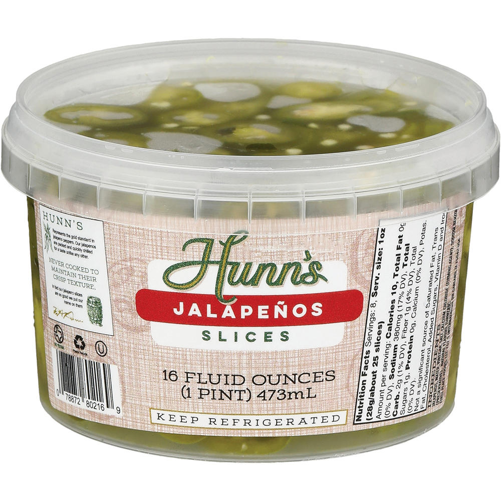 Hunn's Sliced Pickled Jalapenos, 16 oz