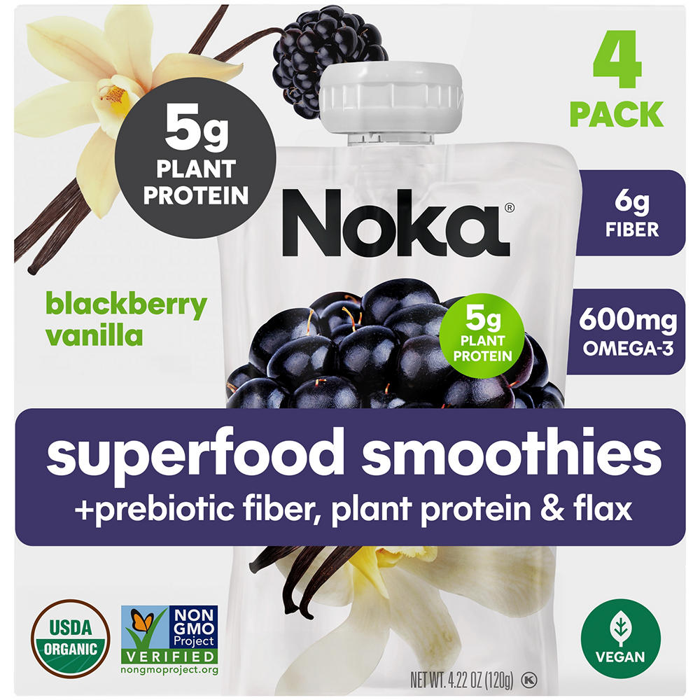 Noka Superfood Smoothie Pouches - Blackberry Vanilla, 4 ct