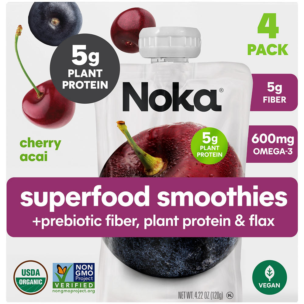 Noka Superfood Smoothie Pouches - Cherry Acai, 4 ct
