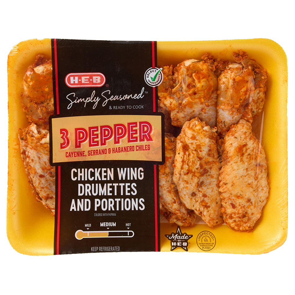 H-E-B Simply Seasoned Chicken Wings - 3 Pepper Hot, Avg. 2.1 lbs