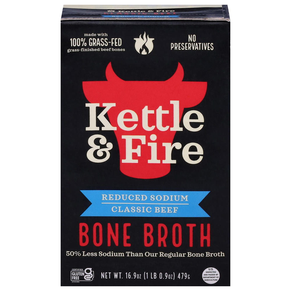 Kettle & Fire Reduced Sodium Classic Beef Bone Broth, 16.9 oz