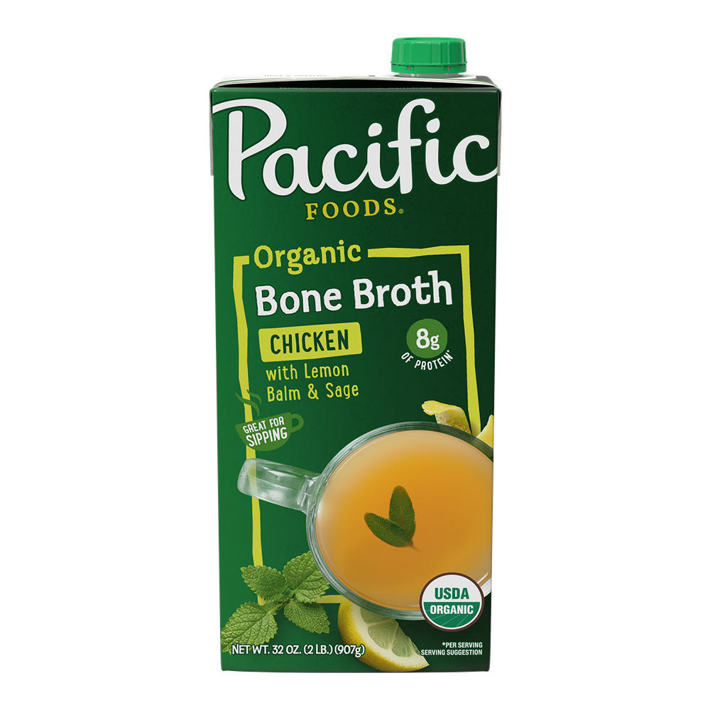 Pacific Foods Organic Chicken Bone Broth with Lemon Balm & Sage, 32 oz