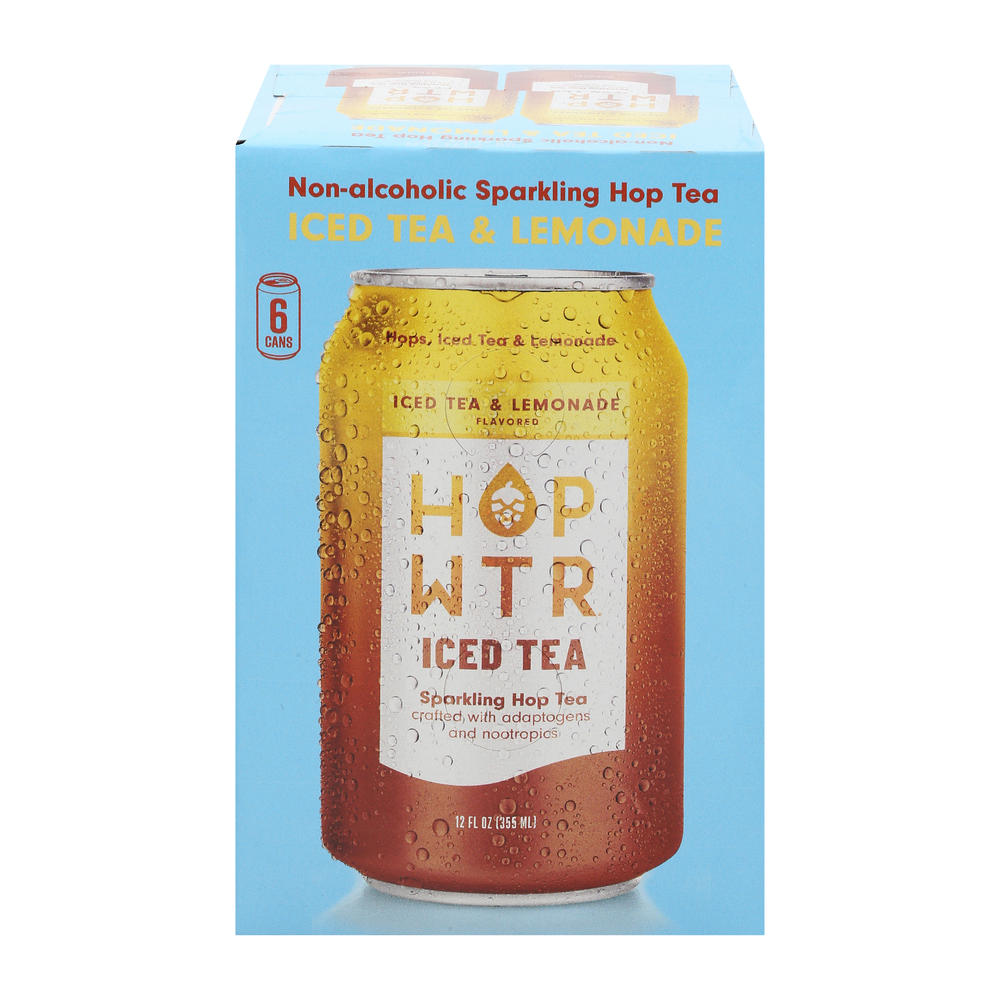 Hop Wtr Non Alcoholic Iced Tea & Lemonade Sparkling Hop Water, 6 pk, 12 oz Cans