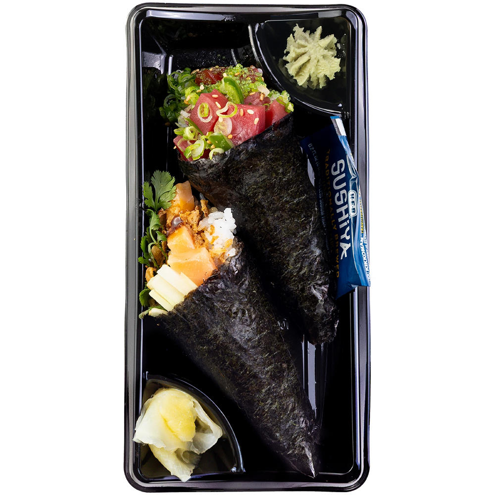 H-E-B Sushiya Deluxe Salmon & Tuna Cone Hand Rolls, 2 pc