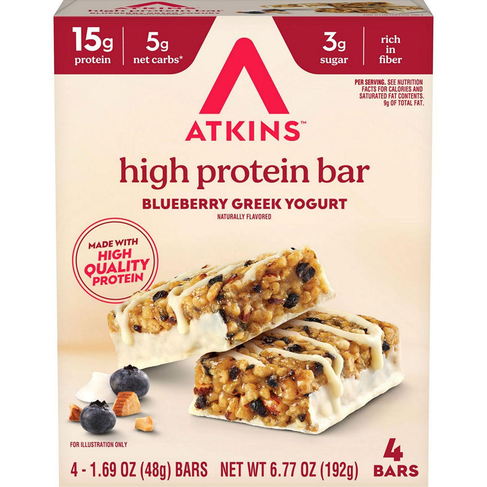 Atkins 15g High Protein Bar - Blueberry Greek Yogurt, 4 ct