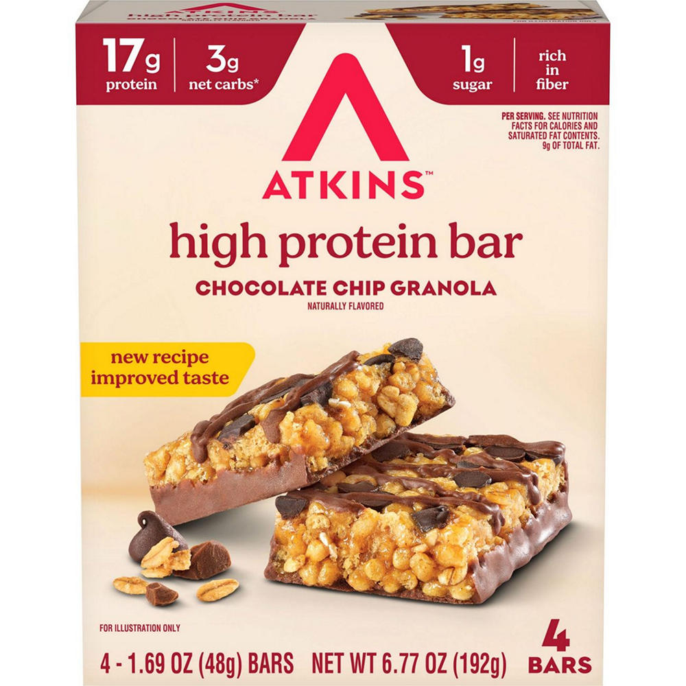 Atkins 17g High Protein Bar - Chocolate Chip Granola, 4 ct