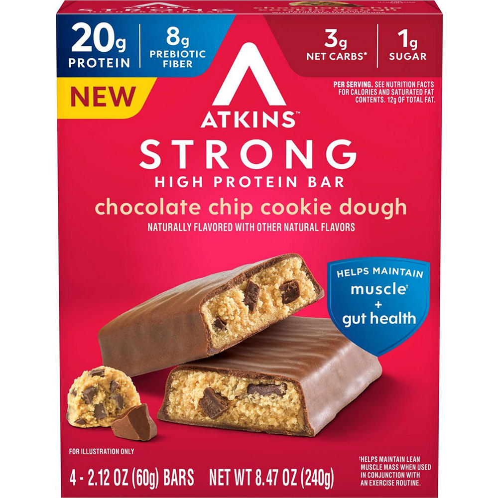Atkins Strong 20g High Protein Bar - Chocolate Chip Cookie Dough, 4 ct
