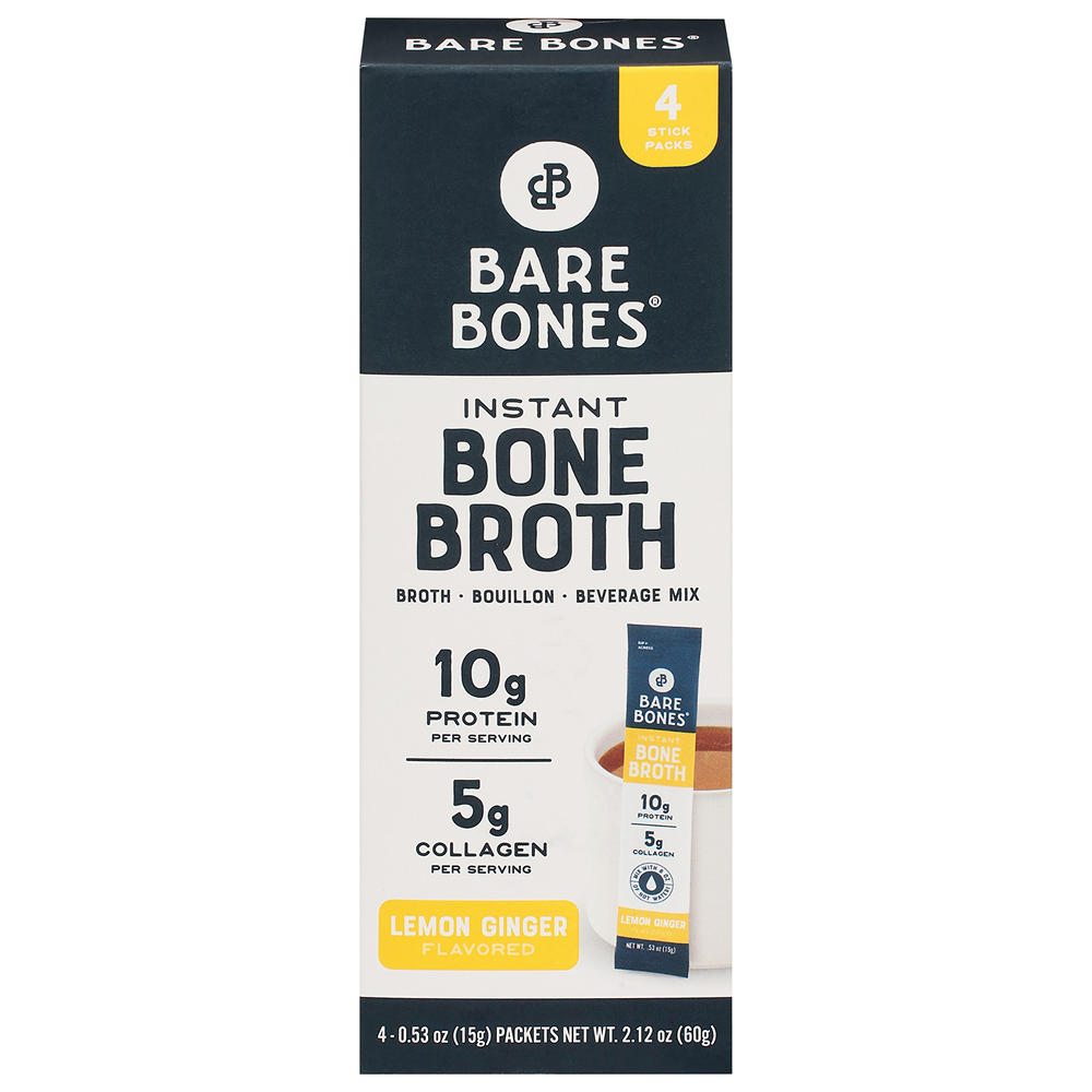 Bare Bones Instant Bone Broth Packets - Lemon Ginger, 4 ct