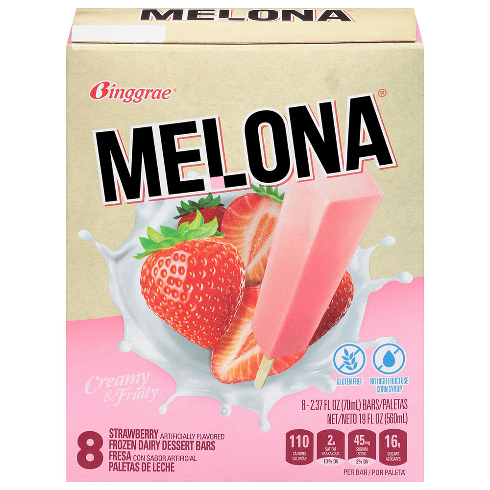 Binggrae Melona Strawberry Frozen Dairy Dessert Bars, 8 ct