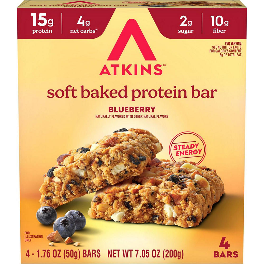 Atkins 15g High Protein Soft Baked Protein Bar - Blueberry, 4 ct