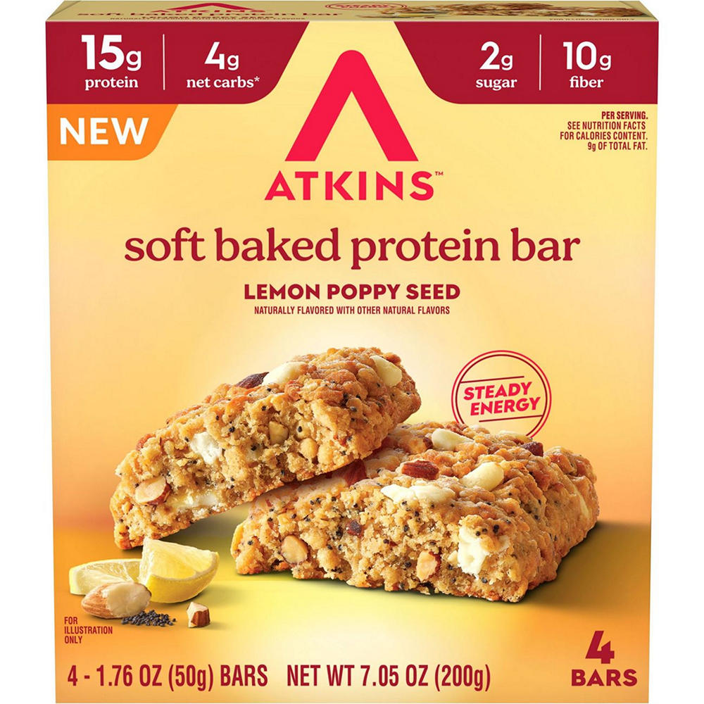 Atkins 15g High Protein Soft Baked Protein Bar - Lemon Poppy Seed, 4 ct