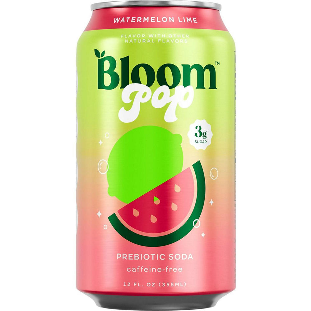 Bloom Pop Prebiotic Soda - Watermelon Lime, 12 oz