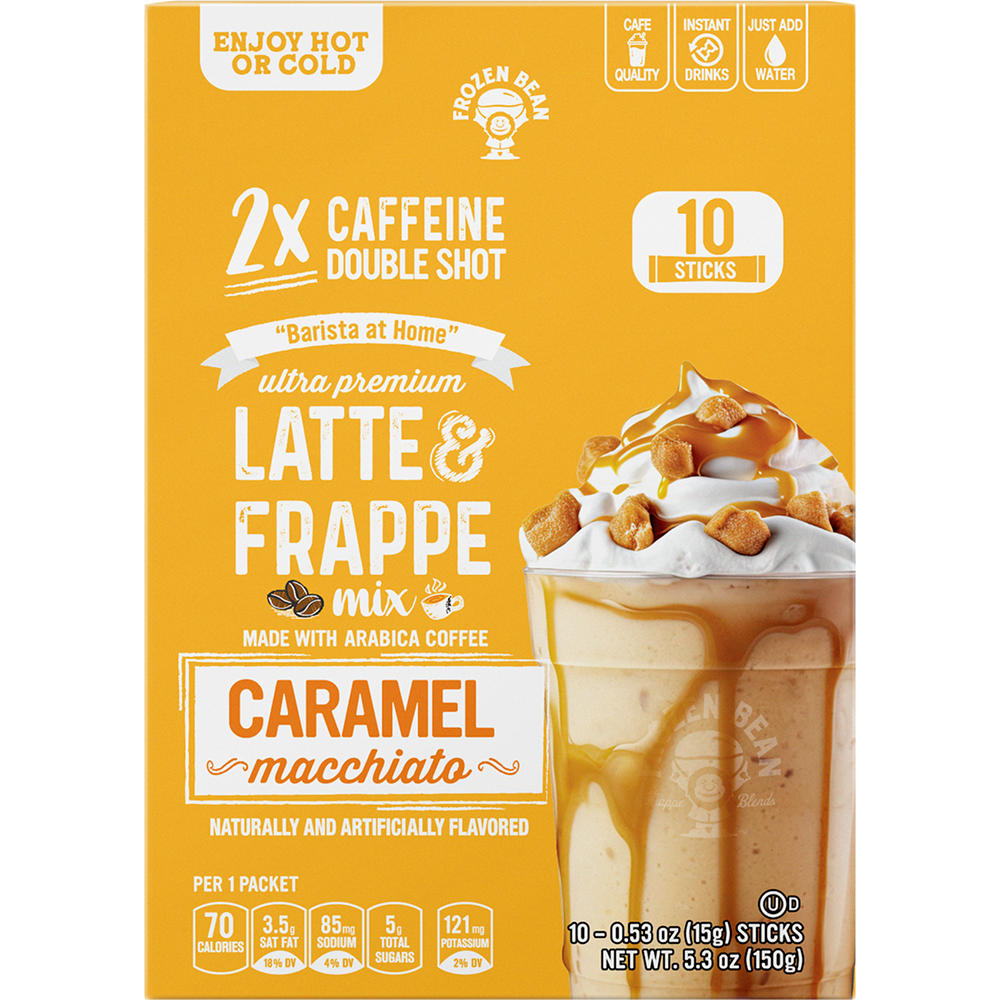 Frozen Bean Latte & Frappe Mix Flavored Coffee Packets - Caramel Macchiato, 10 ct
