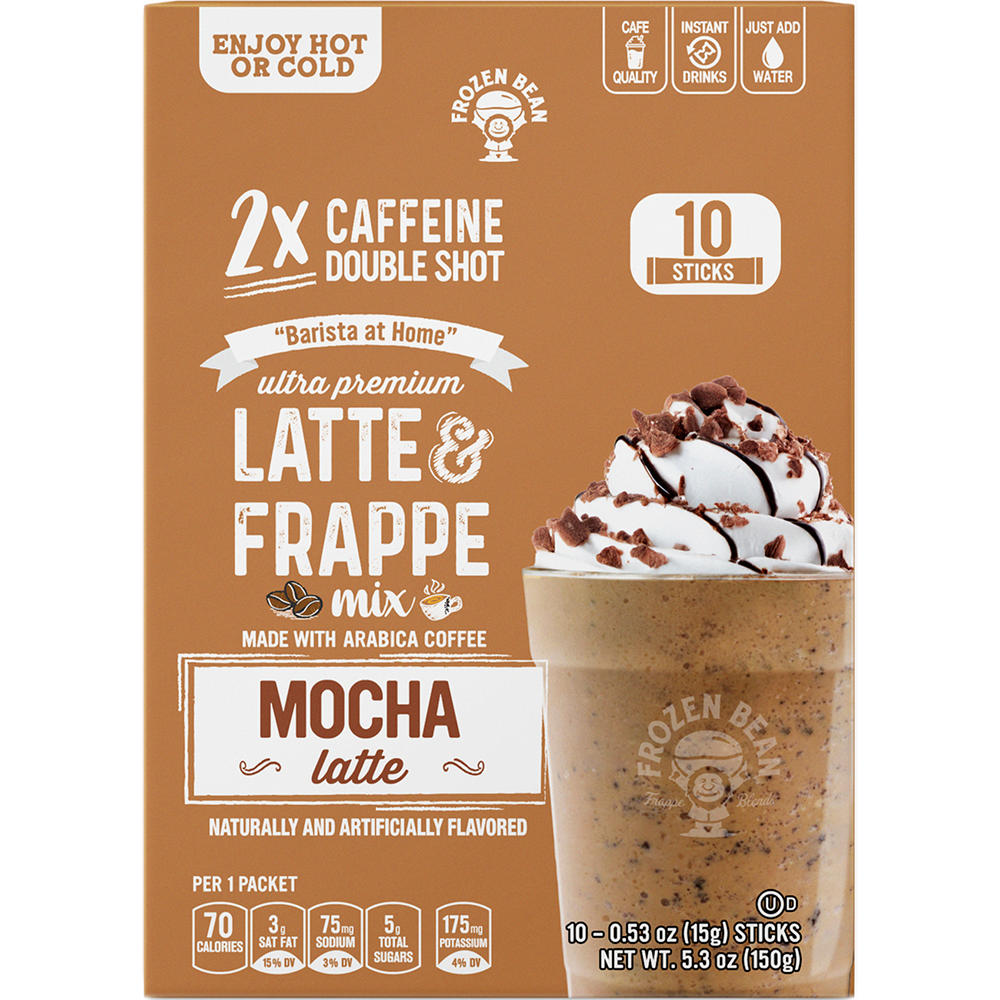 Frozen Bean Latte & Frappe Mix Flavored Coffee Packets - Mocha Latte, 10 ct