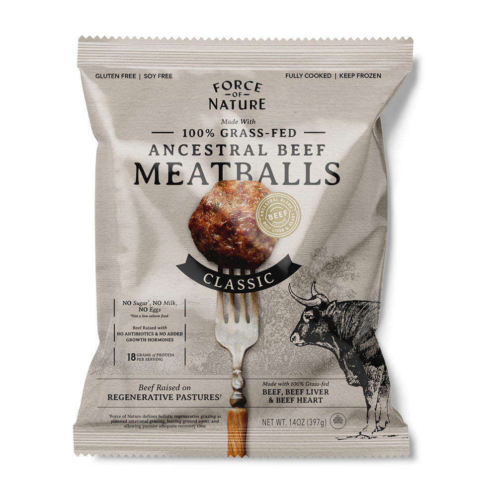 Force Of Nature 100% Grass Fed Ancestral Beef Meatballs - Classic, 14 oz