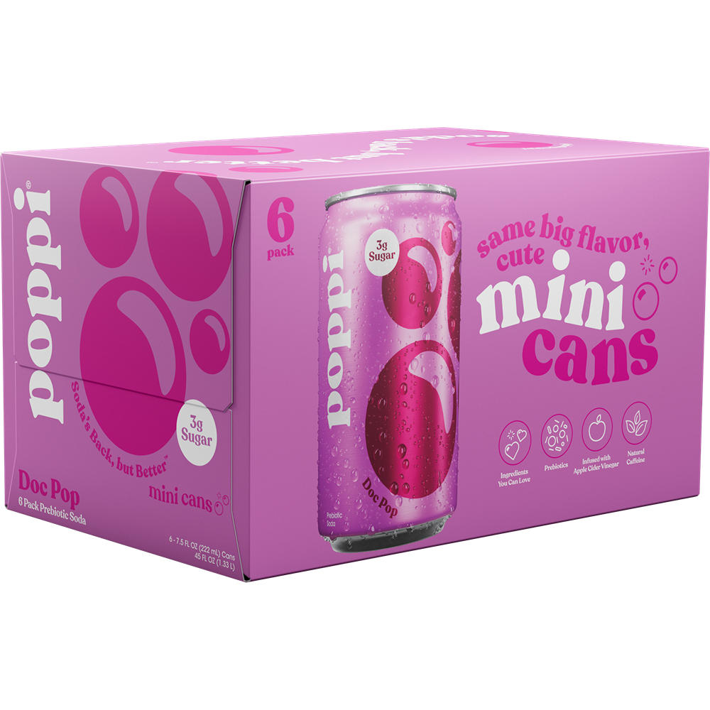 poppi Mini Prebiotic Soda 6 pk Cans - Doc Pop, 7.5 oz