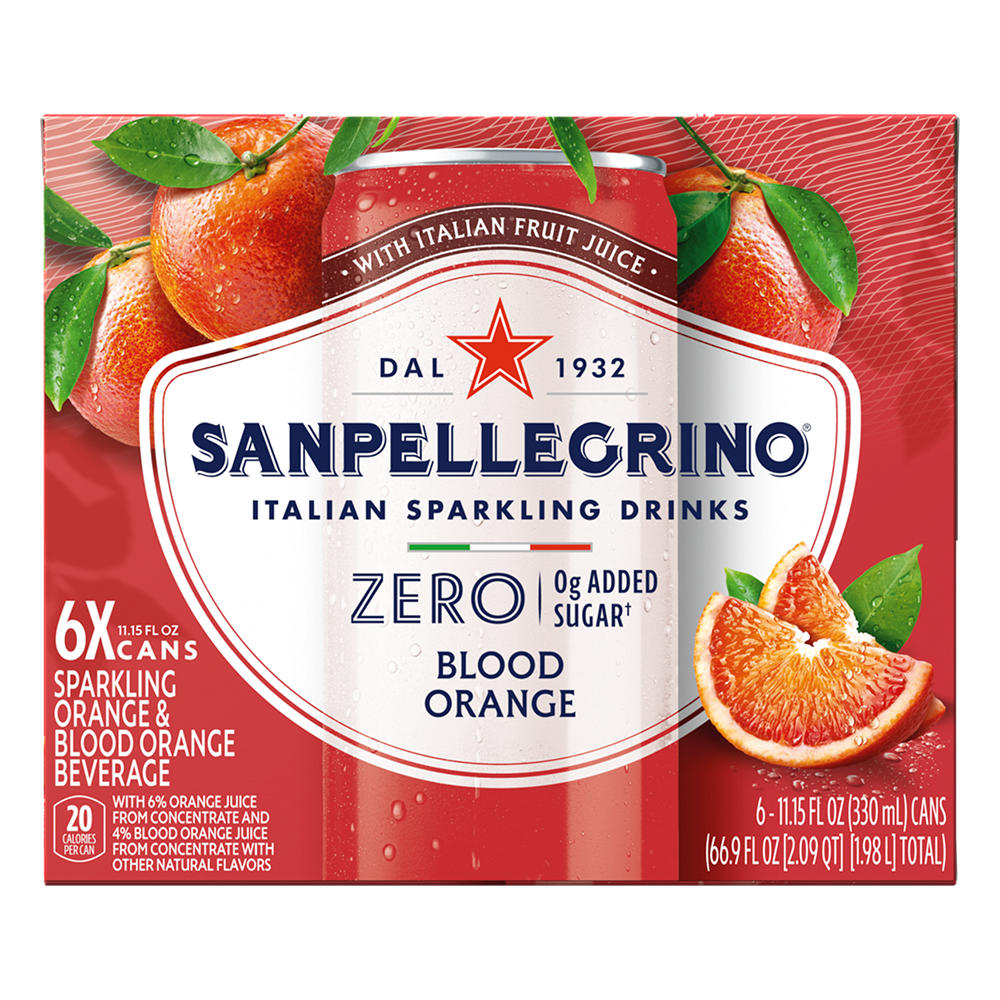 San Pellegrino Zero Sugar Blood Orange 6 pk Cans, 11.2 oz