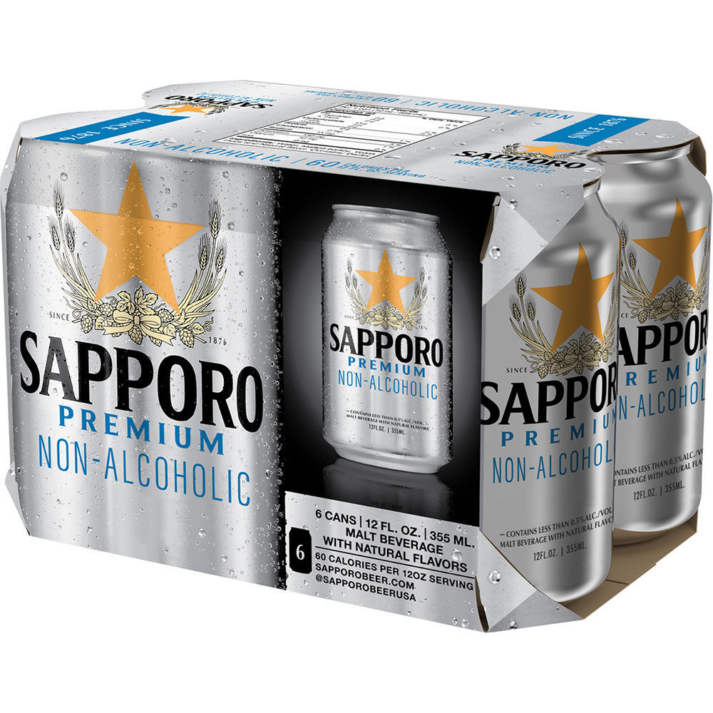 Sapporo Premium Non Alcoholic Beer 6 pk Cans, 12 oz