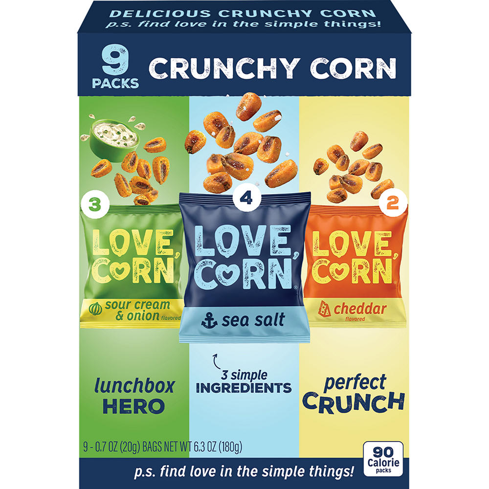 LOVE CORN Crunchy Corn Snack Variety Pack, 9 ct