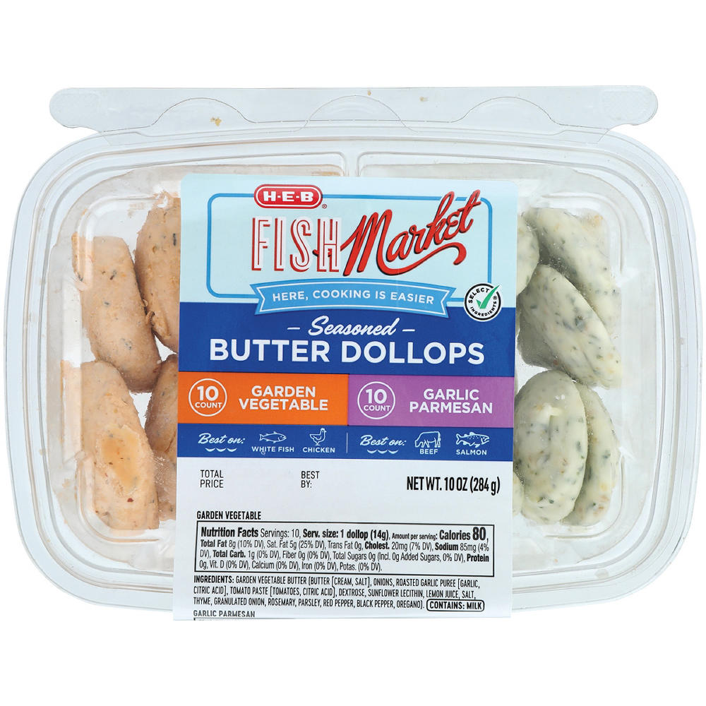 H-E-B Fish Market Duo Seasoned Butter Dollops - Garden Vegetable & Garlic Parmesan, 20 ct